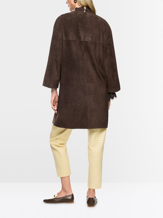 Marc Cain Brown Suede Coat with Lace Pattern on Sleeve