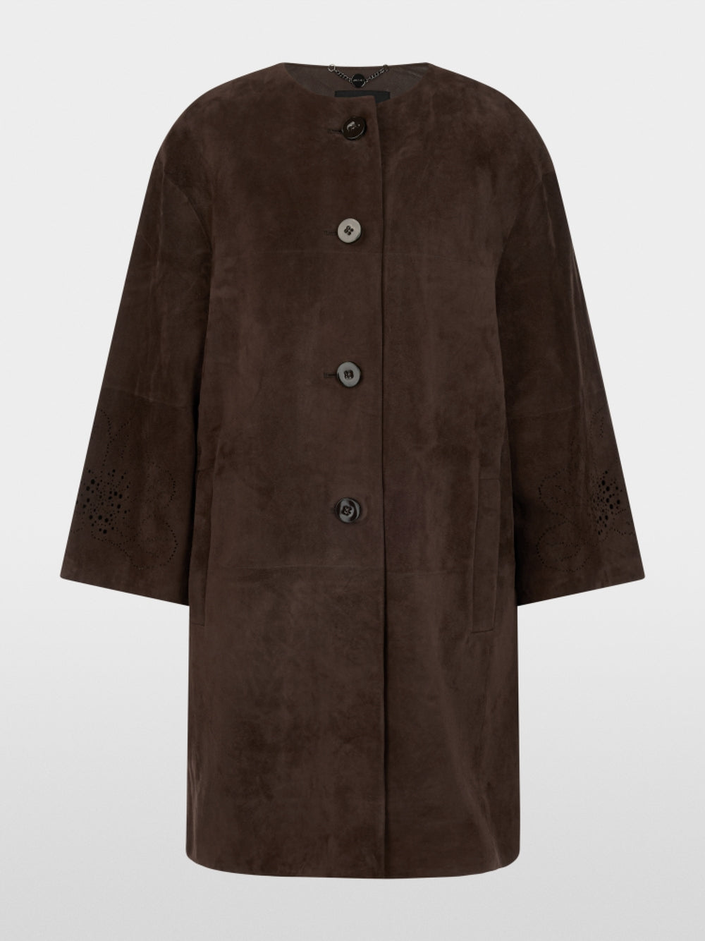 Marc Cain Brown Suede Coat with Lace Pattern on Sleeve