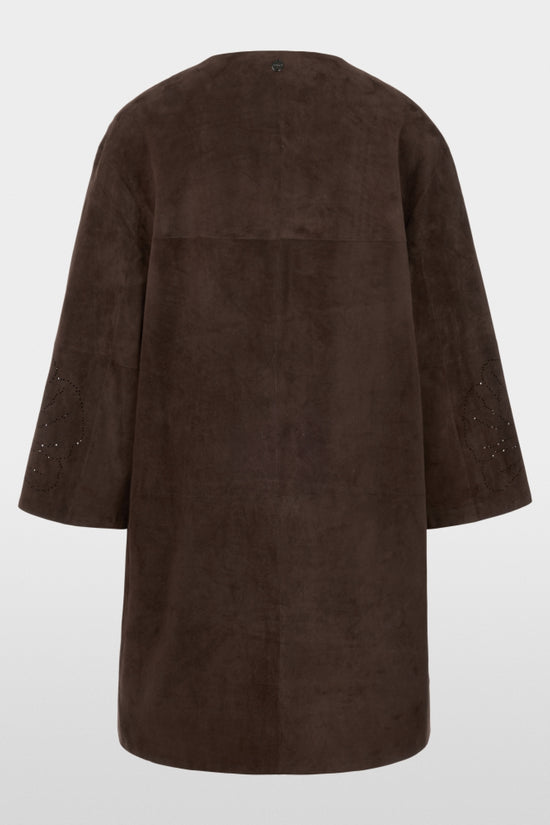 Marc Cain Brown Suede Coat with Lace Pattern on Sleeve