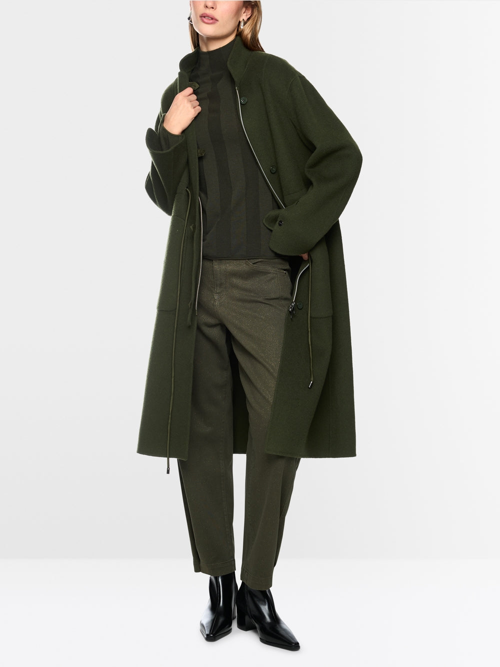 Marc Cain Forest Wool Blend Coat with Drawstring