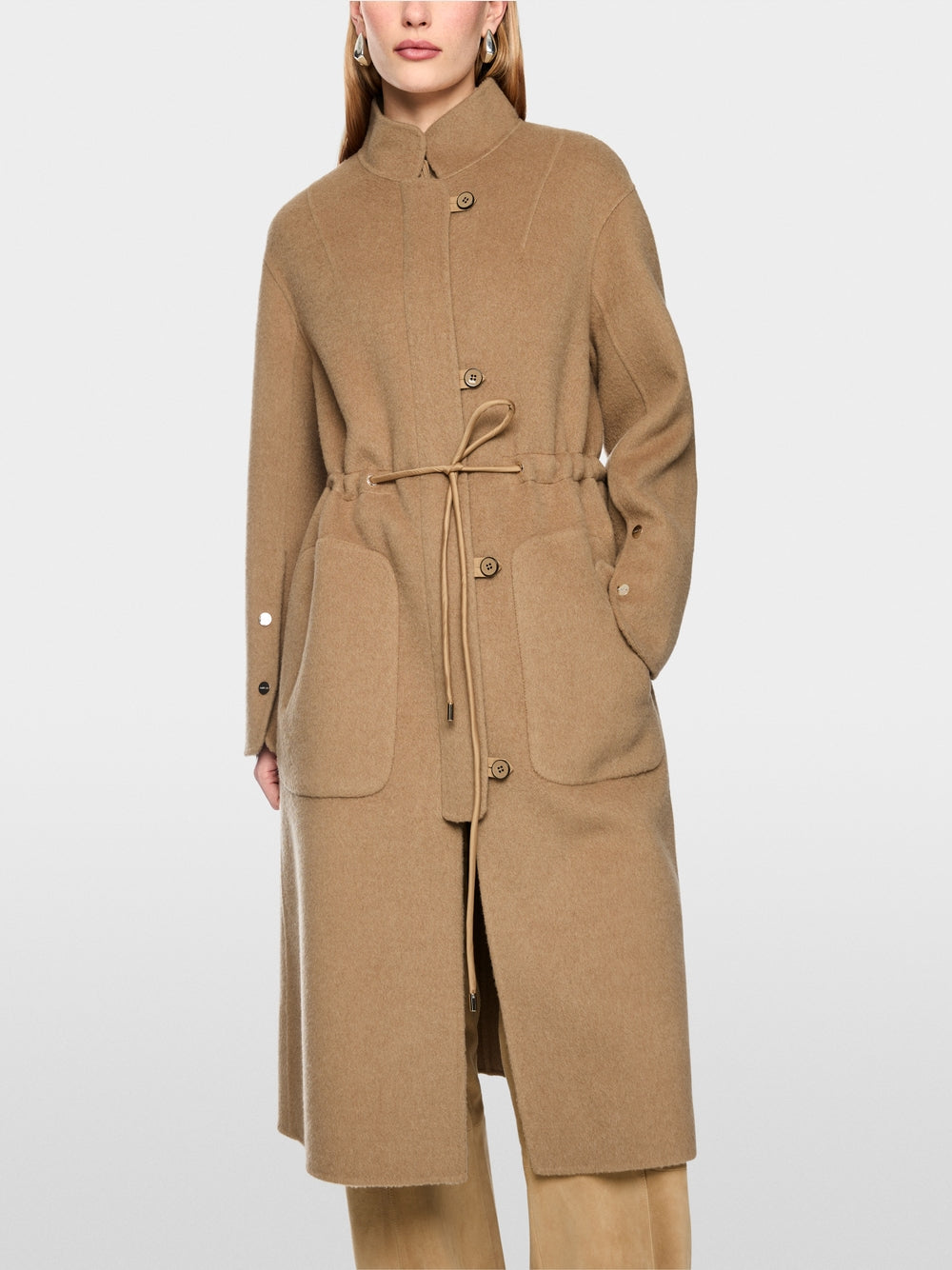 Marc Cain Tan Wool Blend Coat with Drawstring
