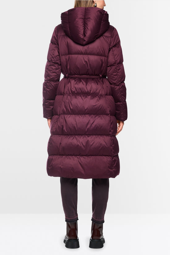 Marc Cain Wine Long Down Coat with Hood