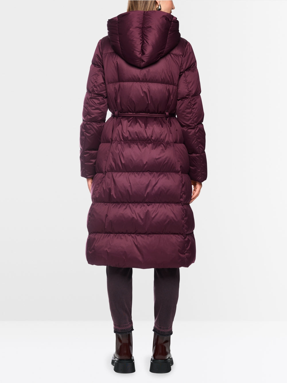 Marc Cain Wine Long Down Coat with Hood