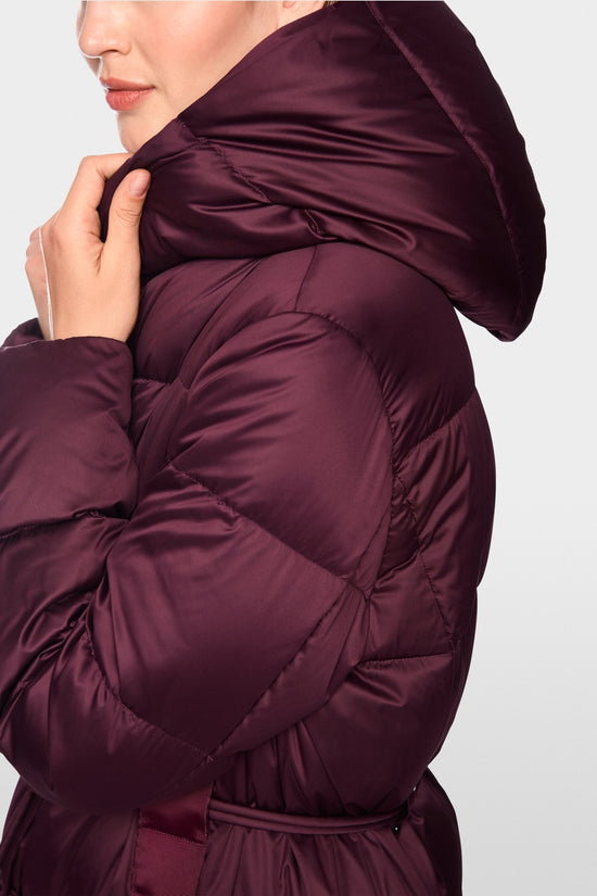 Marc Cain Wine Long Down Coat with Hood