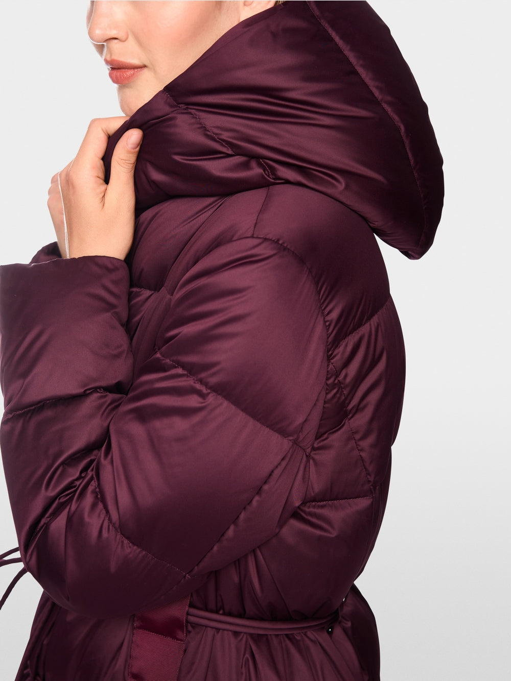 Marc Cain Wine Long Down Coat with Hood