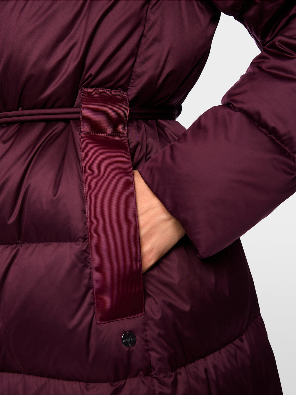 Marc Cain Wine Long Down Coat with Hood