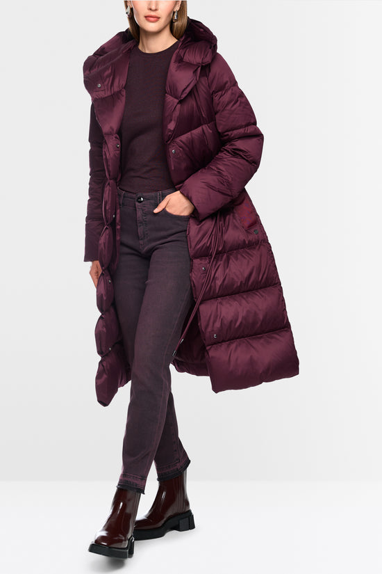 Marc Cain Wine Long Down Coat with Hood