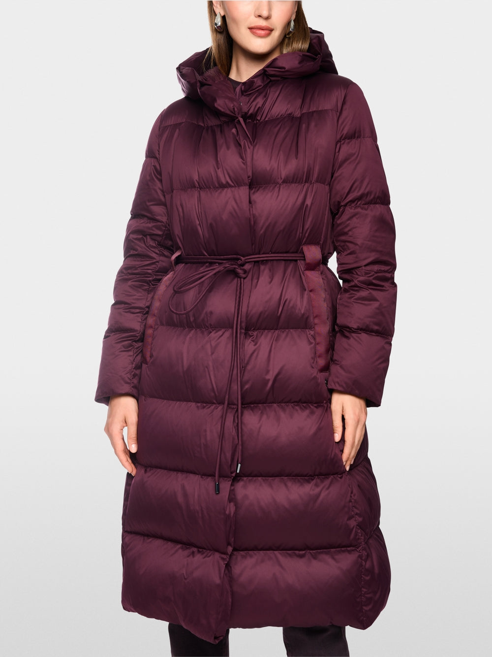 Marc Cain Wine Long Down Coat with Hood