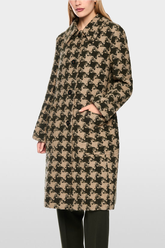 Marc Cain Tan Houndstooth Coat with Faux Fur Collar