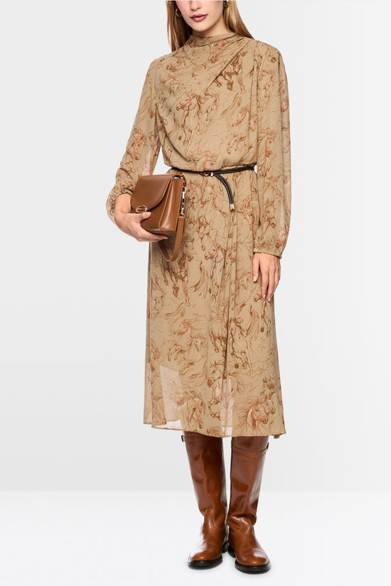 Marc Cain Tannin Horse Printed Dress with Drawstring Belt