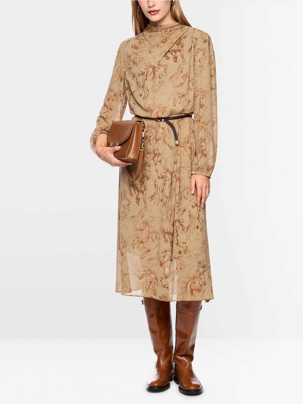 Marc Cain Tannin Horse Printed Dress with Drawstring Belt