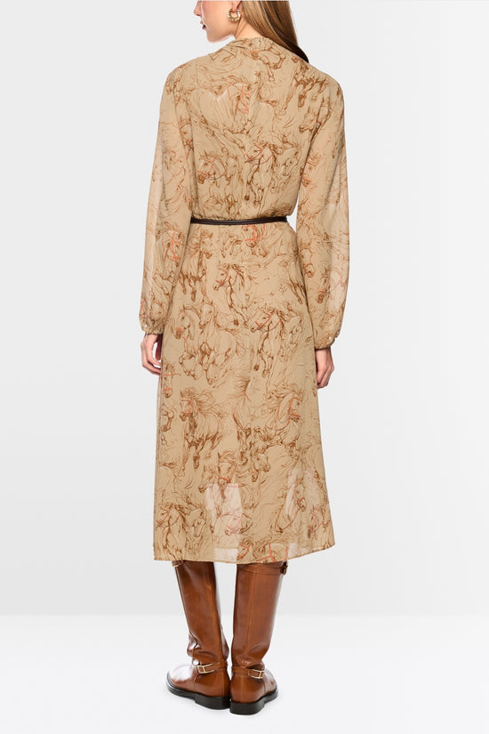 Marc Cain Tannin Horse Printed Dress with Drawstring Belt