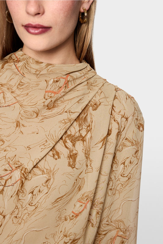 Marc Cain Tannin Horse Printed Dress with Drawstring Belt
