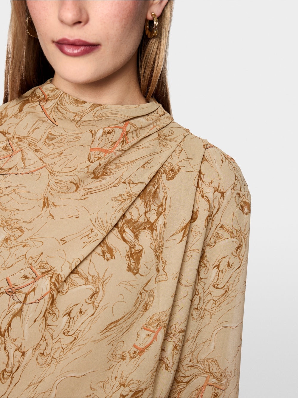 Marc Cain Tannin Horse Printed Dress with Drawstring Belt