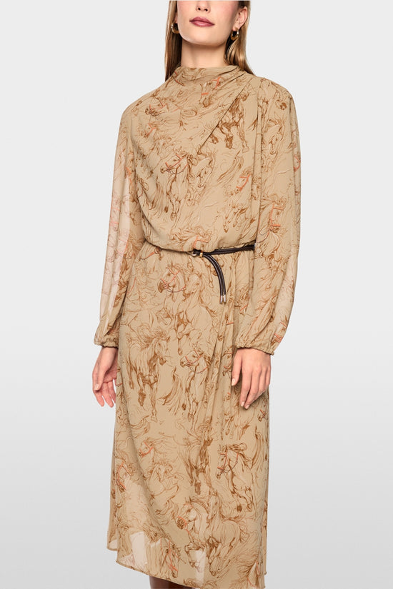 Marc Cain Tannin Horse Printed Dress with Drawstring Belt