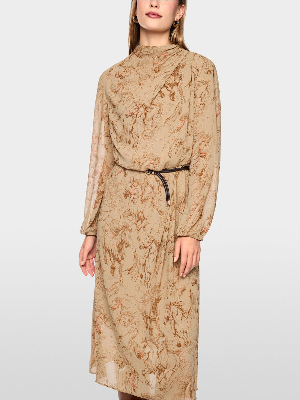 Marc Cain Tannin Horse Printed Dress with Drawstring Belt