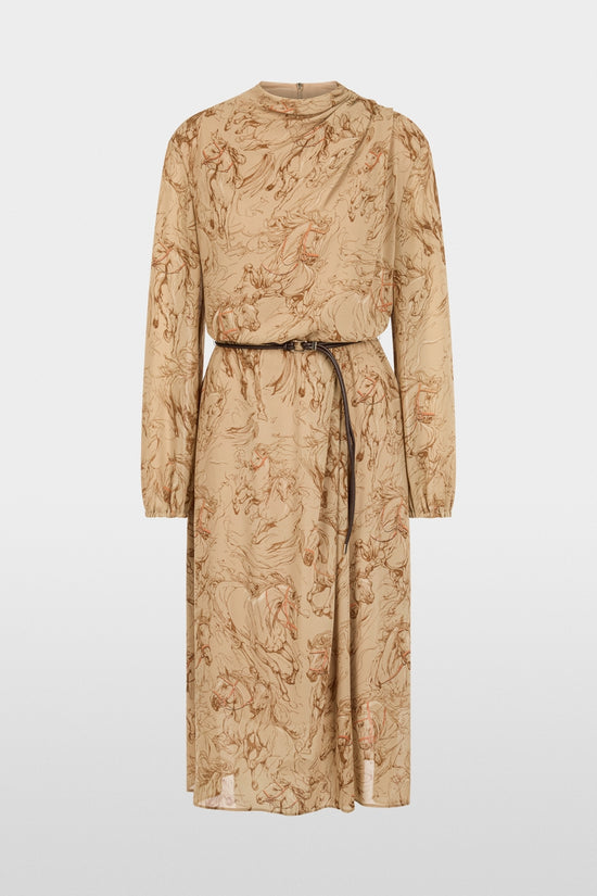 Marc Cain Tannin Horse Printed Dress with Drawstring Belt