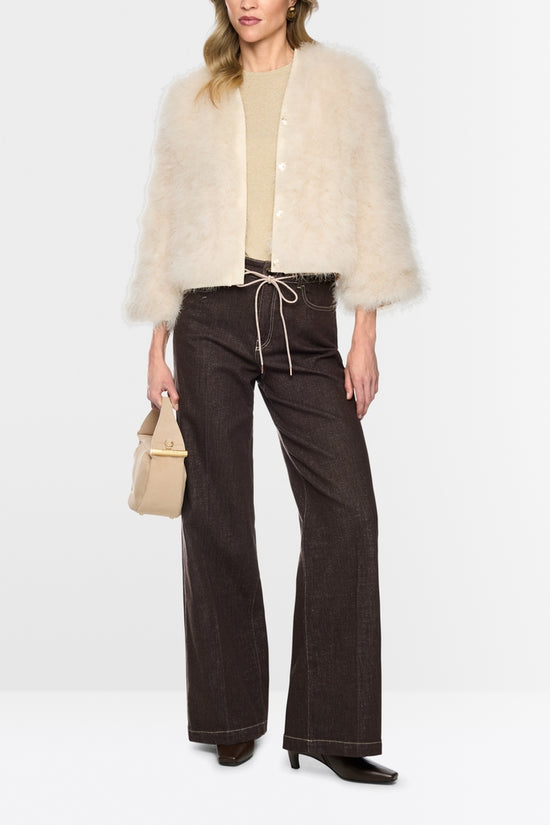 Marc Cain Off-White Short Jacket with Feathers