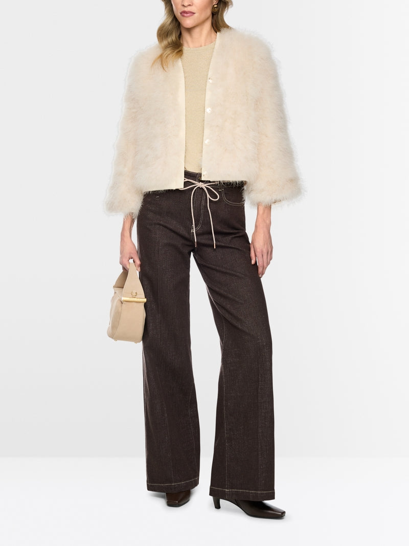 Marc Cain Off-White Short Jacket with Feathers