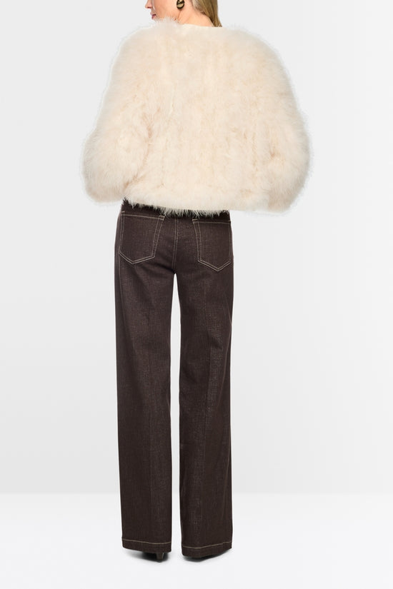 Marc Cain Off-White Short Jacket with Feathers