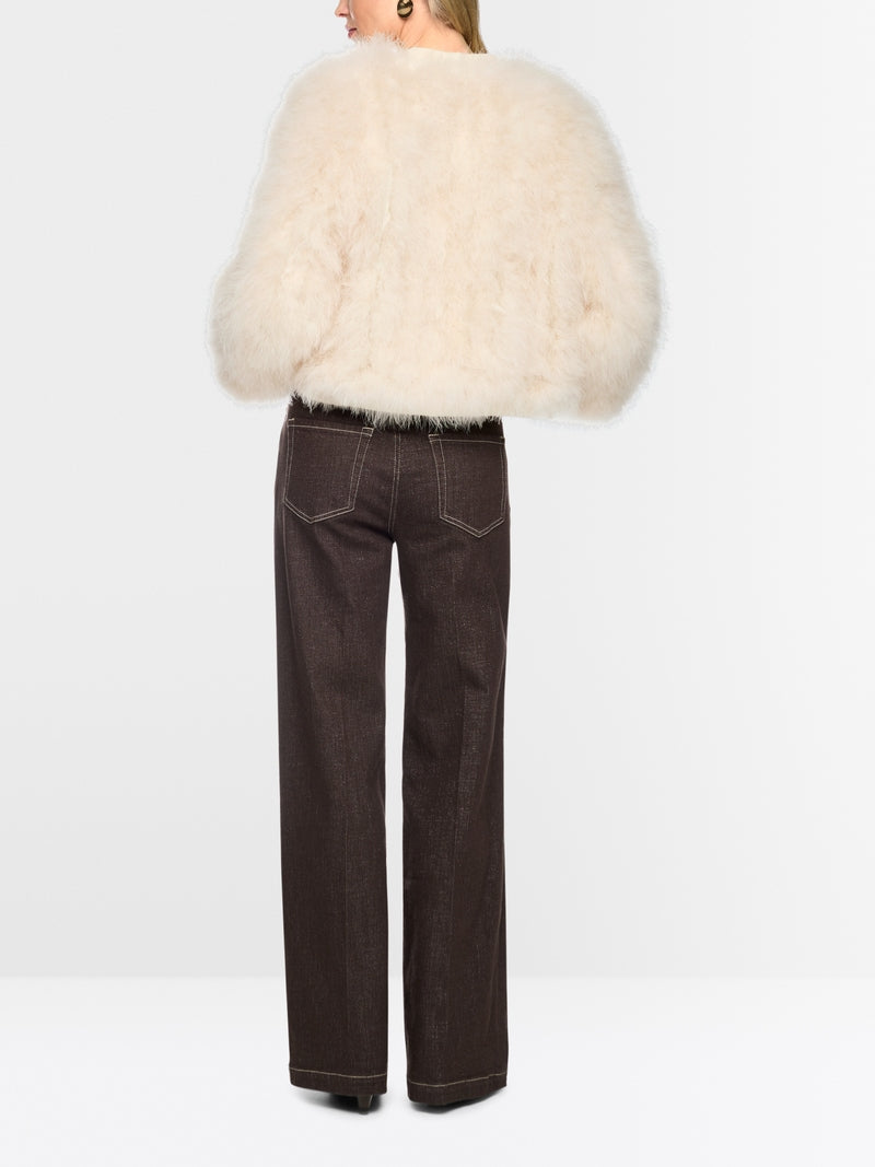 Marc Cain Off-White Short Jacket with Feathers