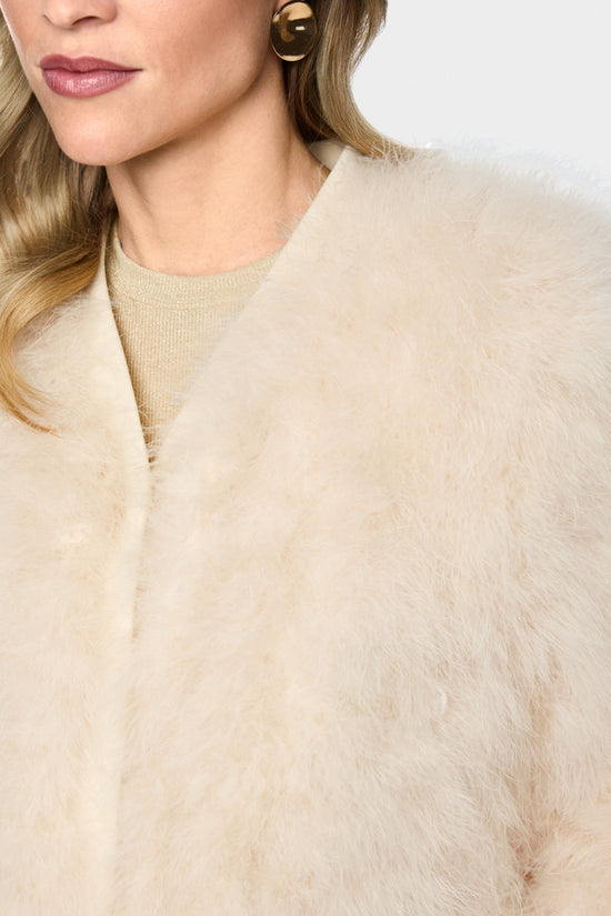 Marc Cain Off-White Short Jacket with Feathers