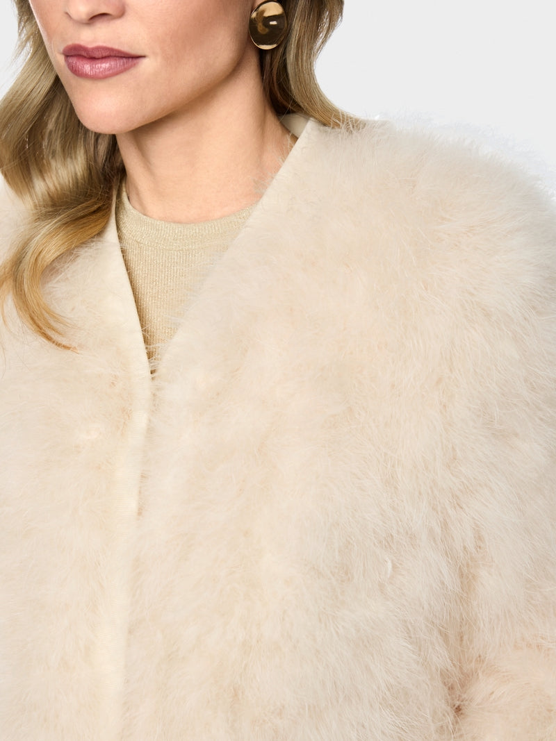 Marc Cain Off-White Short Jacket with Feathers