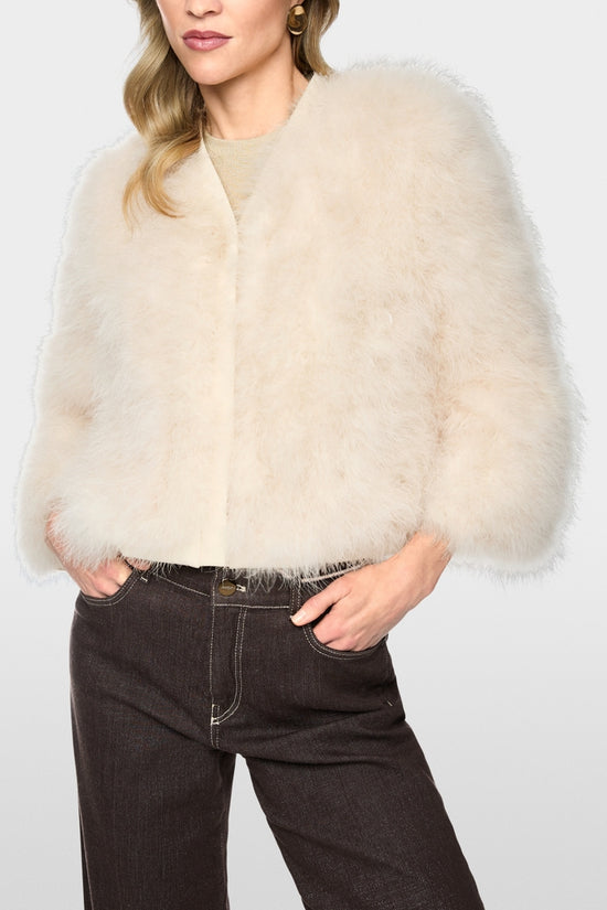 Marc Cain Off-White Short Jacket with Feathers