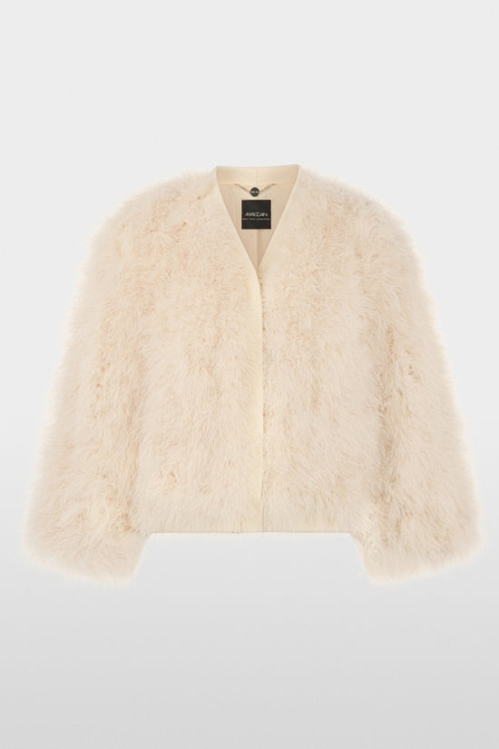 Marc Cain Off-White Short Jacket with Feathers
