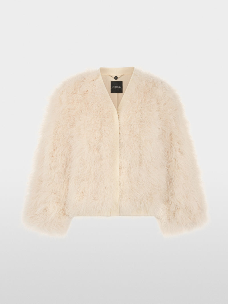 Marc Cain Off-White Short Jacket with Feathers