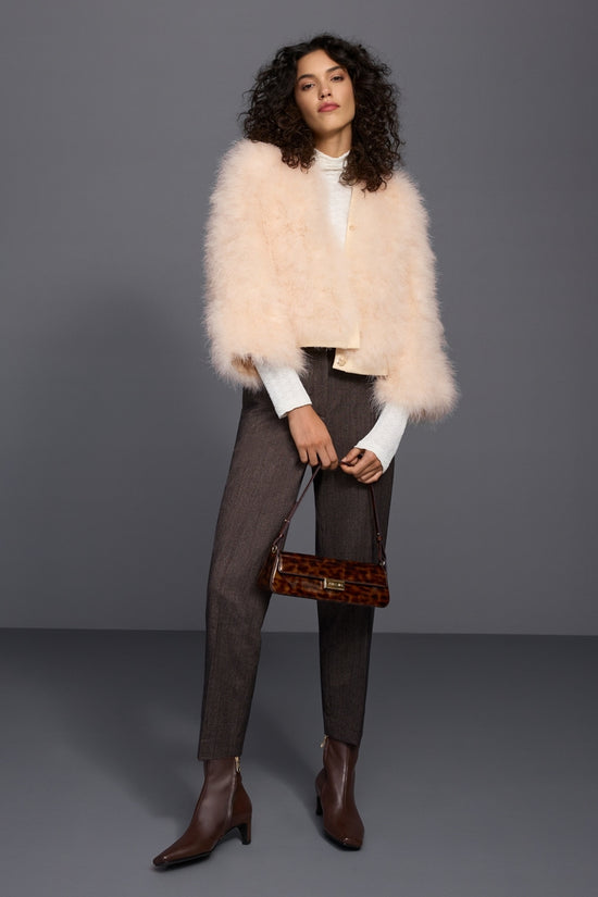 Marc Cain Off-White Short Jacket with Feathers