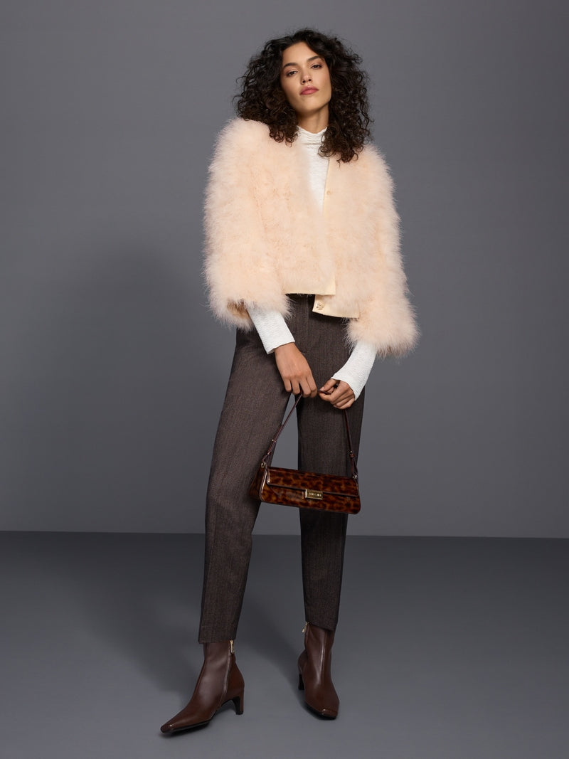 Marc Cain Off-White Short Jacket with Feathers