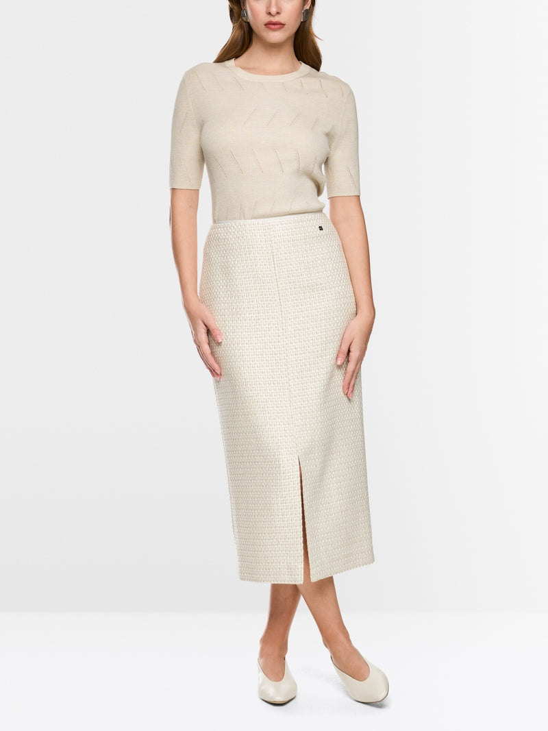 Marc Cain Ecru Short Sleeved Ribbed Sweater