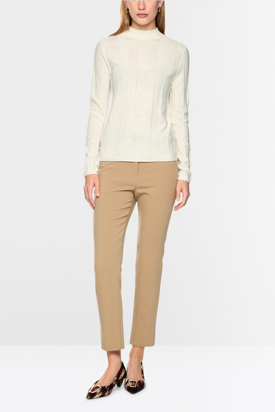 Marc Cain Off-White Slim-fit Sweater with Stand-Up Collar
