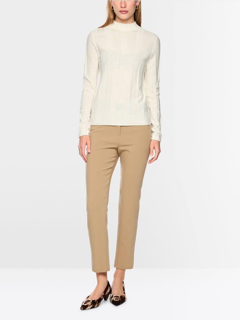 Marc Cain Off-White Slim-fit Sweater with Stand-Up Collar