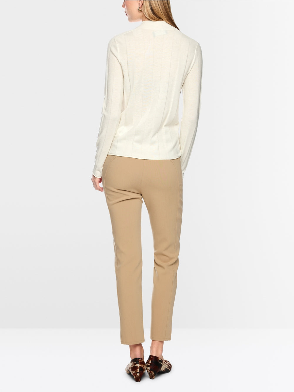 Marc Cain Off-White Slim-fit Sweater with Stand-Up Collar
