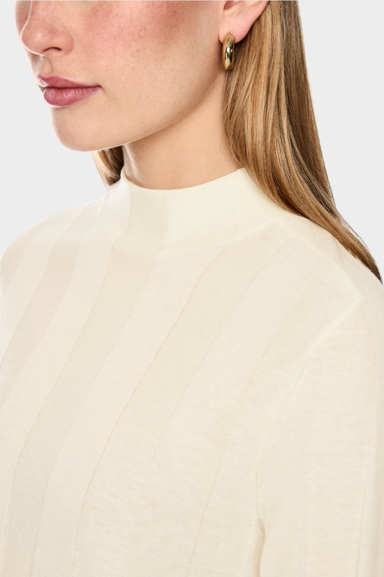 Marc Cain Off-White Slim-fit Sweater with Stand-Up Collar