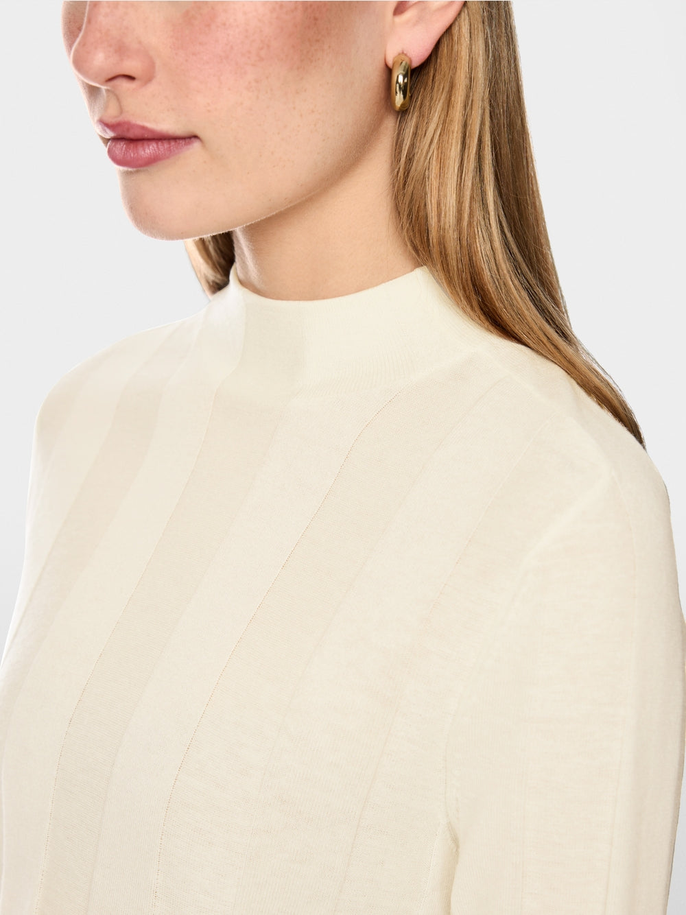 Marc Cain Off-White Slim-fit Sweater with Stand-Up Collar