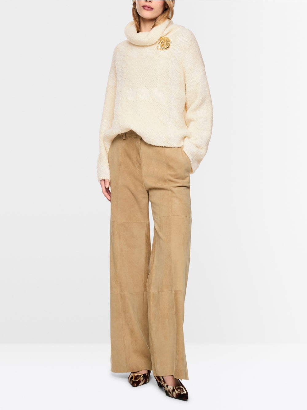 Marc Cain Off-White Chunky Knit Roll Neck Sweater