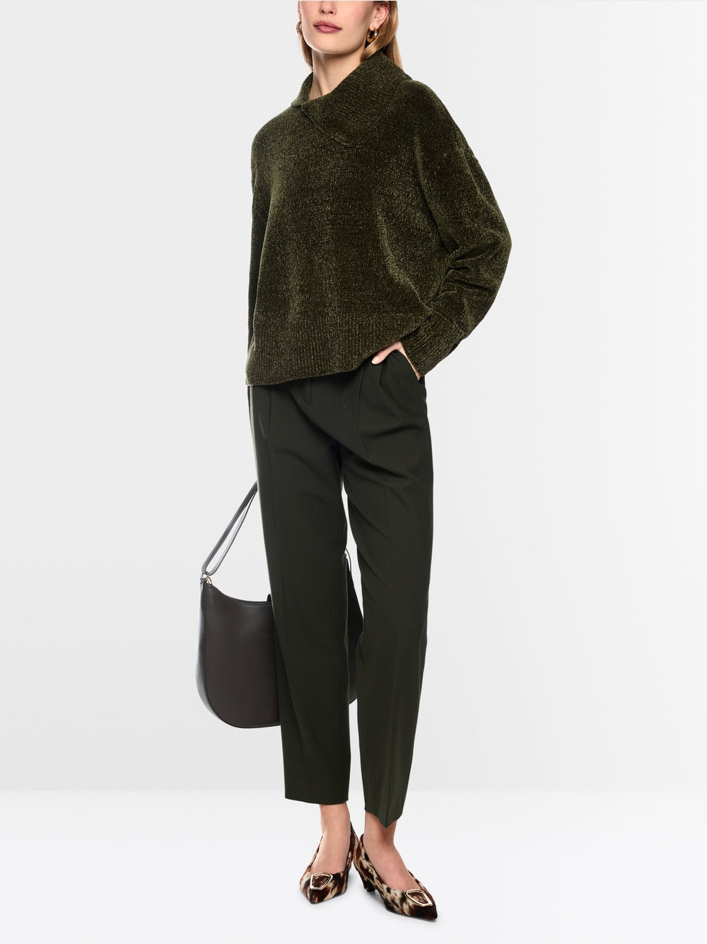 Marc Cain Forest Green Chenille Yarn Turtleneck Sweater