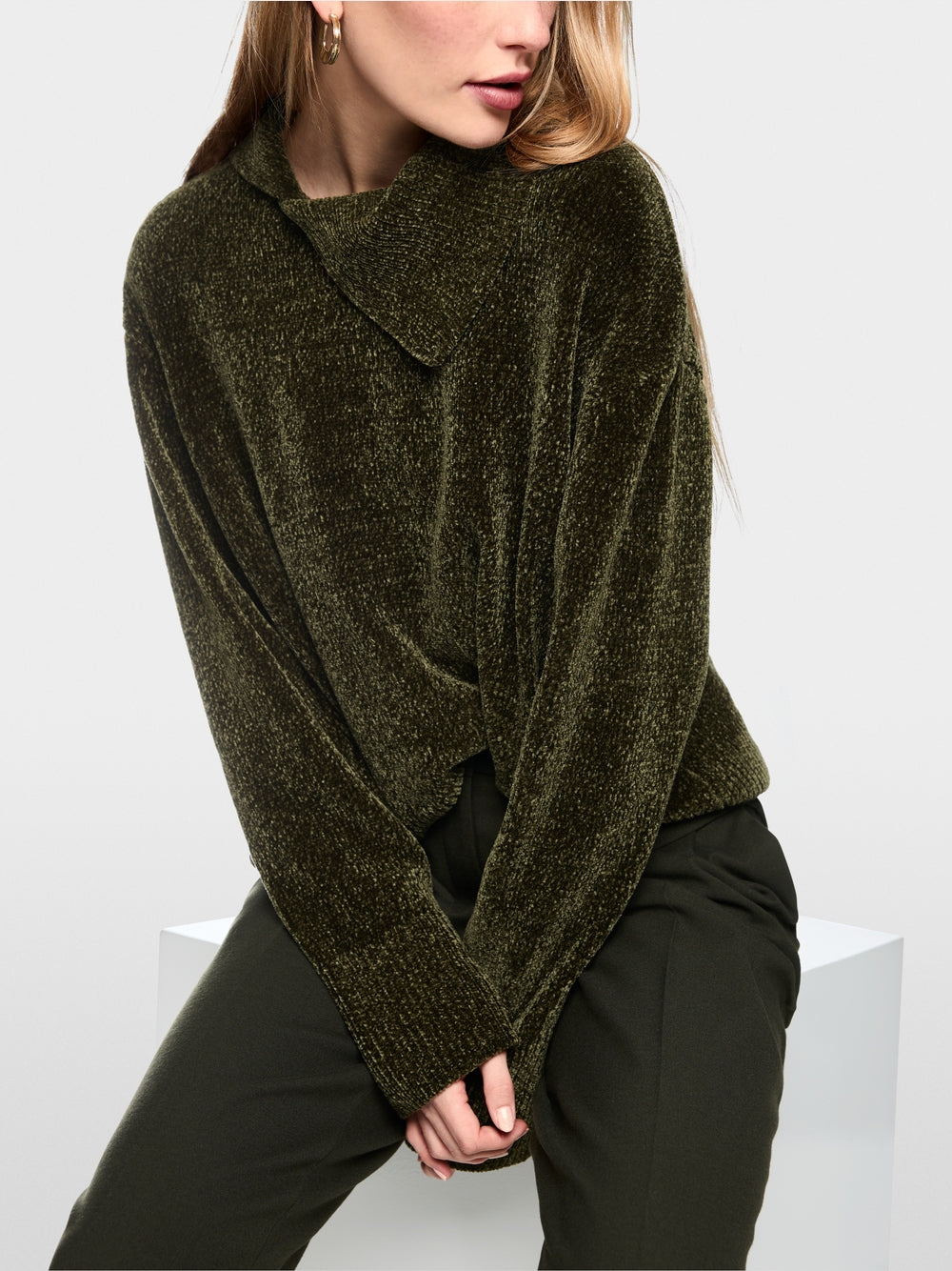 Marc Cain Forest Green Chenille Yarn Turtleneck Sweater