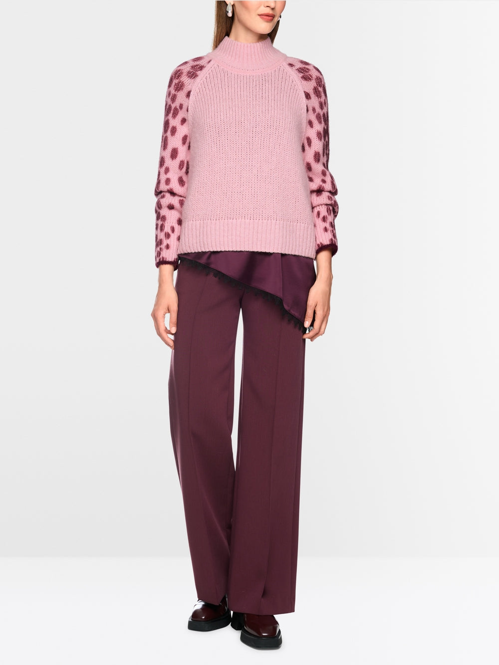 Marc Cain Pink Soft Wool Blend Stand Up Collar Sweater