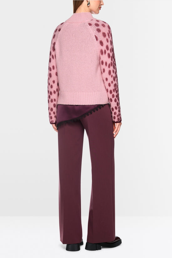 Marc Cain Pink Soft Wool Blend Stand Up Collar Sweater