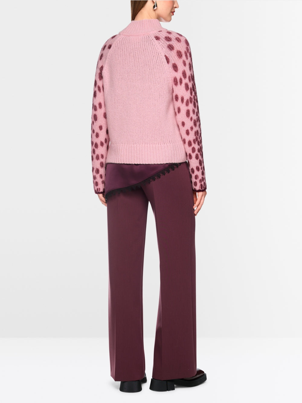 Marc Cain Pink Soft Wool Blend Stand Up Collar Sweater