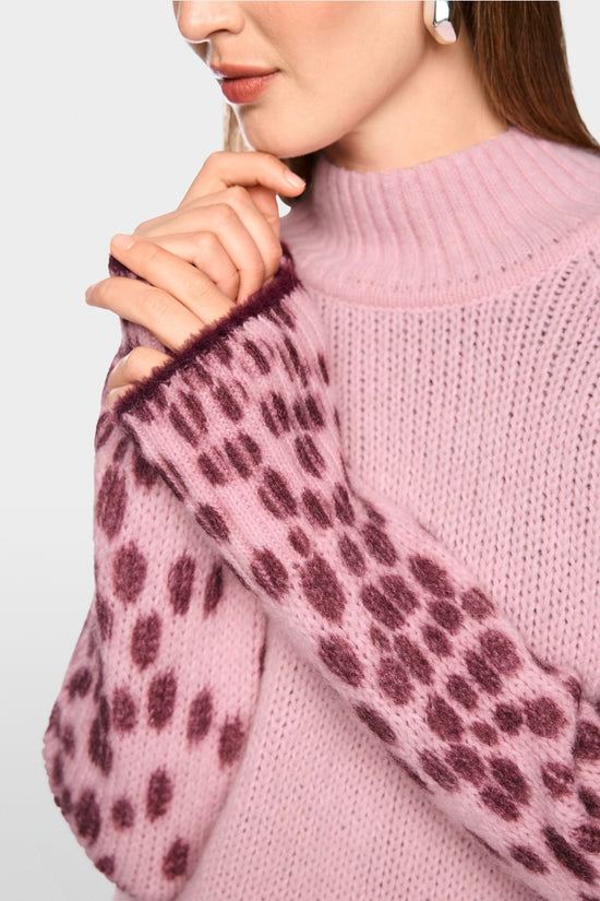 Marc Cain Pink Soft Wool Blend Stand Up Collar Sweater