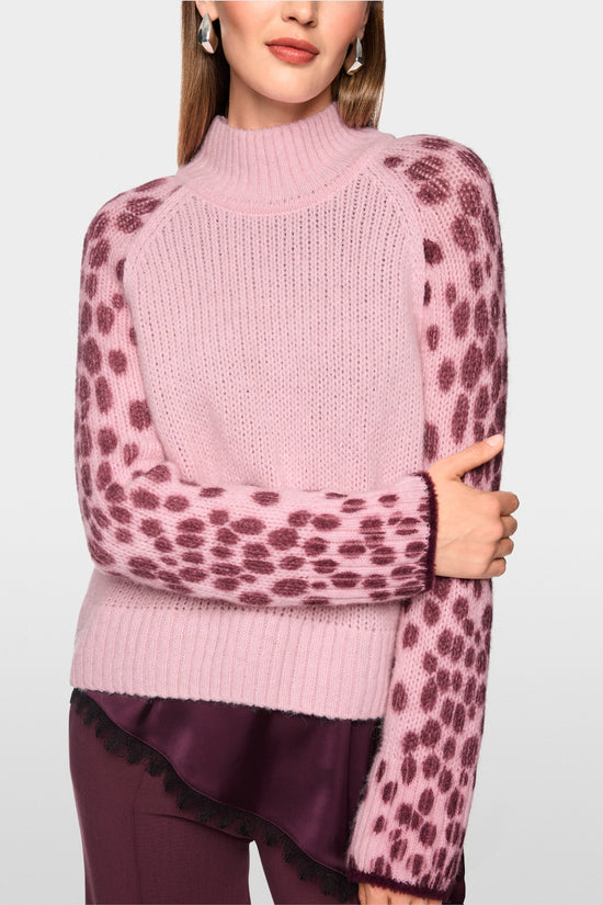 Marc Cain Pink Soft Wool Blend Stand Up Collar Sweater