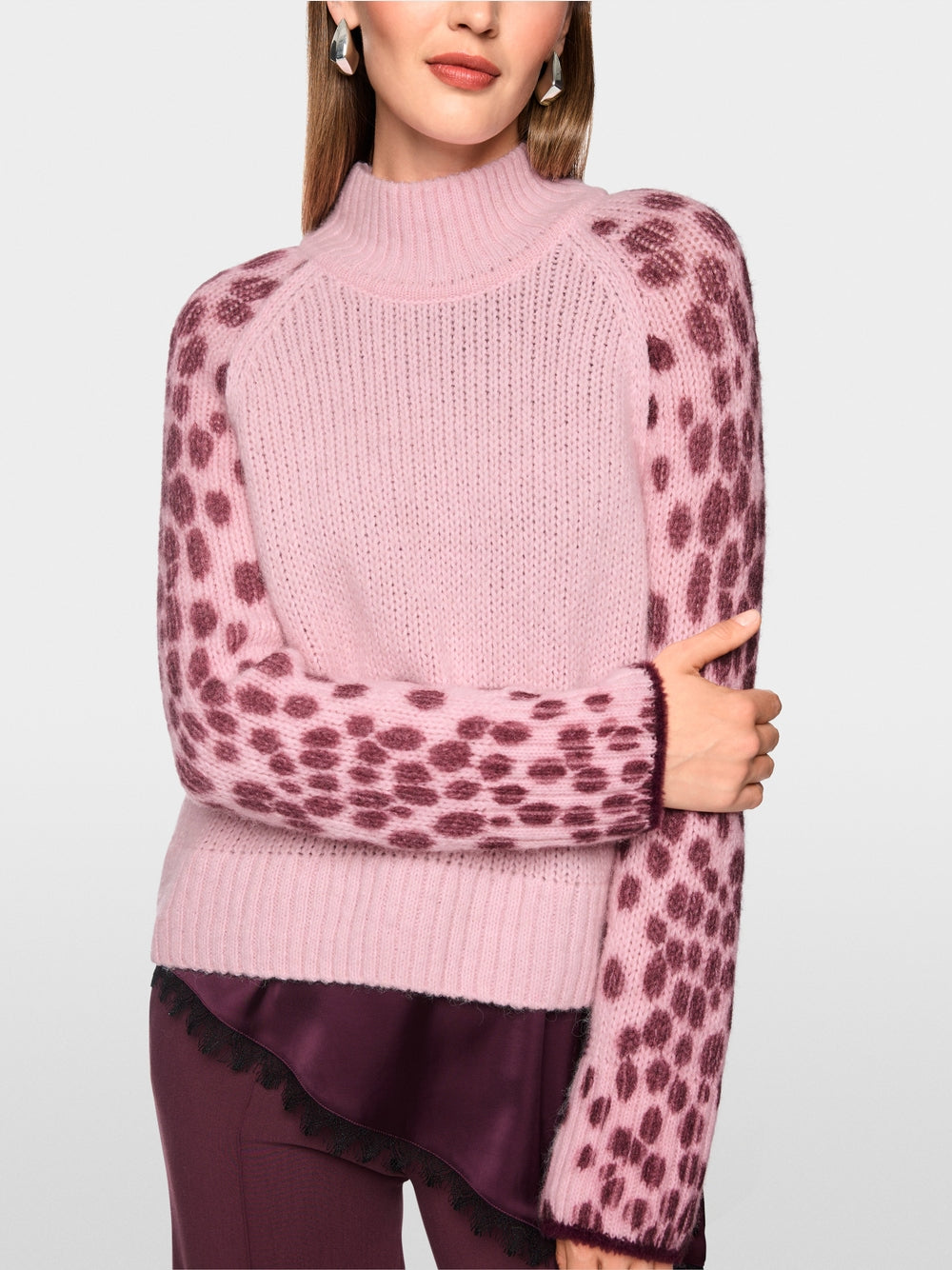 Marc Cain Pink Soft Wool Blend Stand Up Collar Sweater