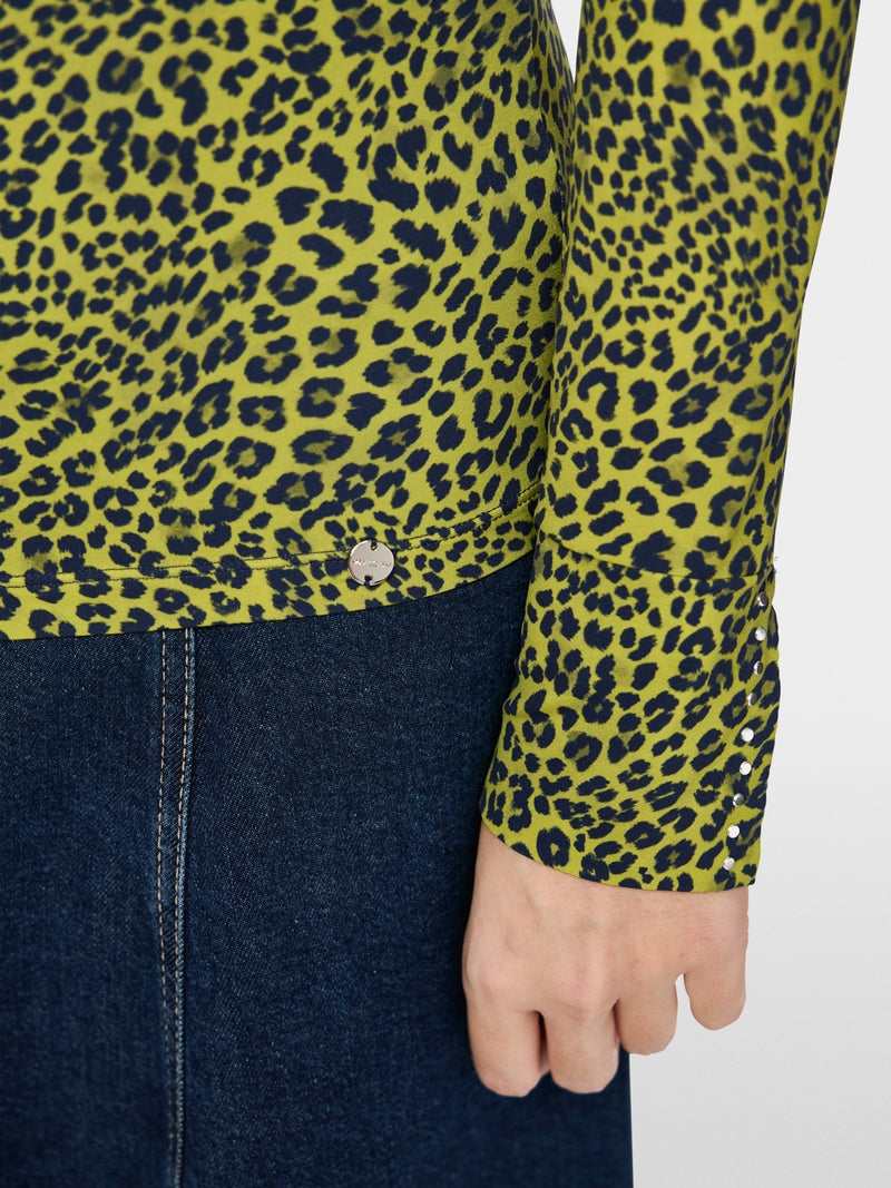 Marc Cain Apple Green Leopard Print Long Sleeve Top