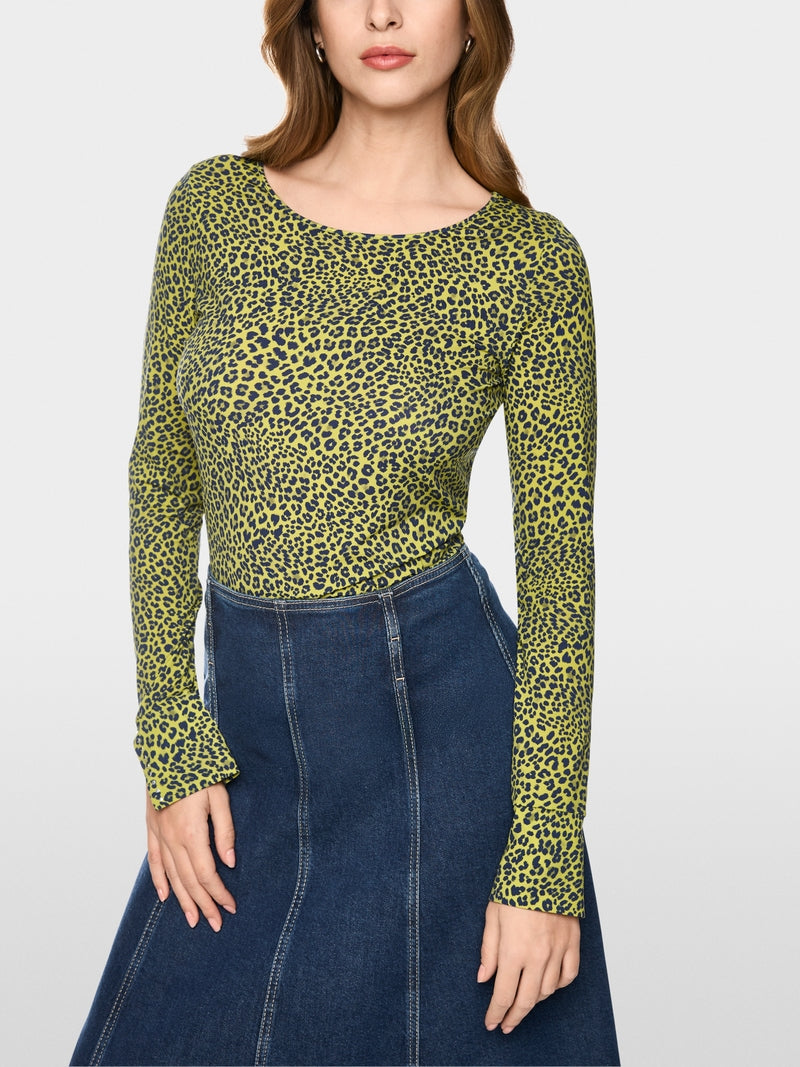 Marc Cain Apple Green Leopard Print Long Sleeve Top
