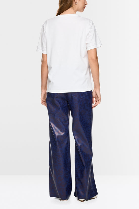 Marc Cain White Short Sleeve Cotton T-Shirt with Leopard Print